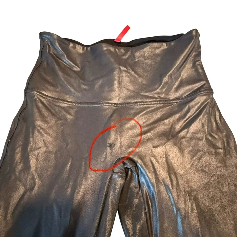 Black Spanx Leggings Stretchy Control Top faux Leather Size X-Large